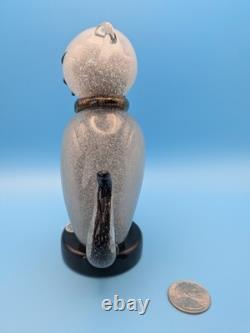 Vintage Alfredo Barbini Murano Glass Cat Figurine Grey Pulegoso Glass Italy