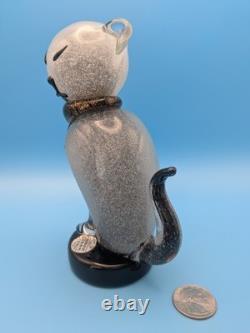 Vintage Alfredo Barbini Murano Glass Cat Figurine Grey Pulegoso Glass Italy