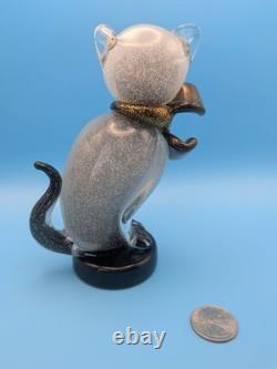 Vintage Alfredo Barbini Murano Glass Cat Figurine Grey Pulegoso Glass Italy