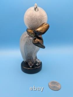 Vintage Alfredo Barbini Murano Glass Cat Figurine Grey Pulegoso Glass Italy