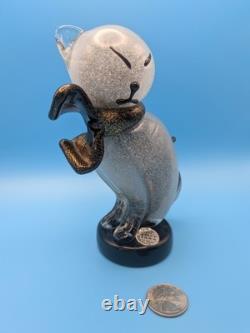 Vintage Alfredo Barbini Murano Glass Cat Figurine Grey Pulegoso Glass Italy