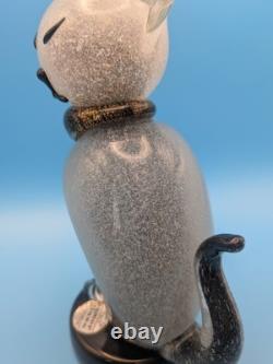 Vintage Alfredo Barbini Murano Glass Cat Figurine Grey Pulegoso Glass Italy