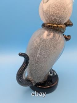 Vintage Alfredo Barbini Murano Glass Cat Figurine Grey Pulegoso Glass Italy