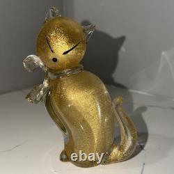 Vintage Alfredo Barbini Murano Glass Gold Flakes Cat Figurine / 50s Mid Century