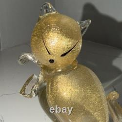 Vintage Alfredo Barbini Murano Glass Gold Flakes Cat Figurine / 50s Mid Century