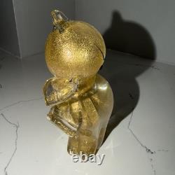 Vintage Alfredo Barbini Murano Glass Gold Flakes Cat Figurine / 50s Mid Century