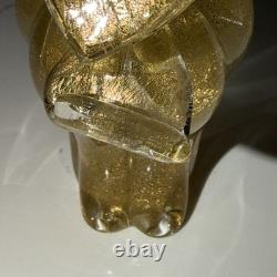 Vintage Alfredo Barbini Murano Glass Gold Flakes Cat Figurine / 50s Mid Century