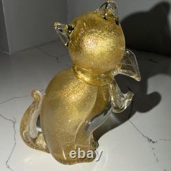 Vintage Alfredo Barbini Murano Glass Gold Flakes Cat Figurine / 50s Mid Century