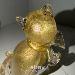 Vintage Alfredo Barbini Murano Glass Gold Flakes Cat Figurine / 50s Mid Century
