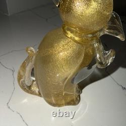 Vintage Alfredo Barbini Murano Glass Gold Flakes Cat Figurine / 50s Mid Century