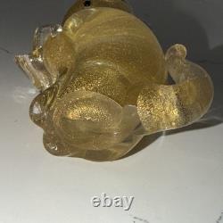 Vintage Alfredo Barbini Murano Glass Gold Flakes Cat Figurine / 50s Mid Century