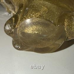 Vintage Alfredo Barbini Murano Glass Gold Flakes Cat Figurine / 50s Mid Century