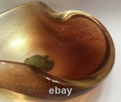 Vintage Alfredo Barbini Murano Orange Glass Gold Flecks Bowl