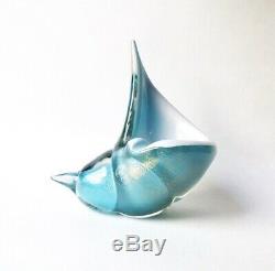 Vintage Alfredo Barbini Powder Blue Murano Glass Seashell Ashtray, 1950s Italy