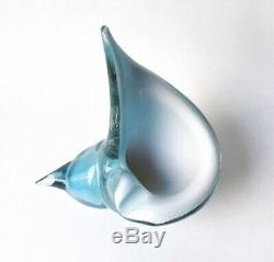 Vintage Alfredo Barbini Powder Blue Murano Glass Seashell Ashtray, 1950s Italy