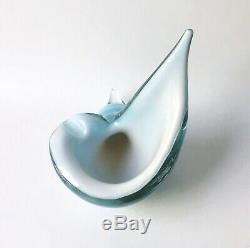 Vintage Alfredo Barbini Powder Blue Murano Glass Seashell Ashtray, 1950s Italy