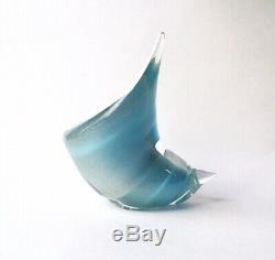 Vintage Alfredo Barbini Powder Blue Murano Glass Seashell Ashtray, 1950s Italy