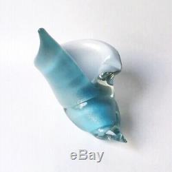 Vintage Alfredo Barbini Powder Blue Murano Glass Seashell Ashtray, 1950s Italy