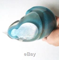 Vintage Alfredo Barbini Powder Blue Murano Glass Seashell Ashtray, 1950s Italy