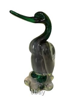Vintage Alfredo Barbini VAMSA Murano Green Glass Duck Sfumato Bullicante, 11.5
