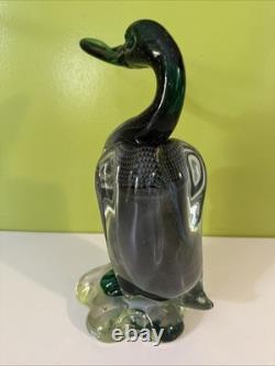 Vintage Alfredo Barbini VAMSA Murano Green Glass Duck Sfumato Bullicante, 11.5