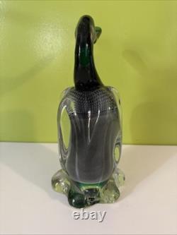 Vintage Alfredo Barbini VAMSA Murano Green Glass Duck Sfumato Bullicante, 11.5