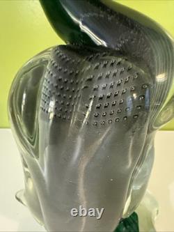 Vintage Alfredo Barbini VAMSA Murano Green Glass Duck Sfumato Bullicante, 11.5
