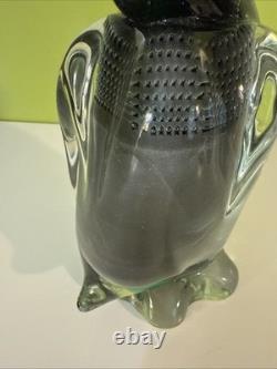 Vintage Alfredo Barbini VAMSA Murano Green Glass Duck Sfumato Bullicante, 11.5