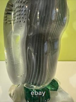 Vintage Alfredo Barbini VAMSA Murano Green Glass Duck Sfumato Bullicante, 11.5