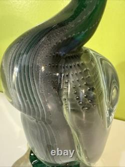 Vintage Alfredo Barbini VAMSA Murano Green Glass Duck Sfumato Bullicante, 11.5