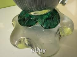 Vintage Alfredo Barbini VAMSA Murano Green Glass Duck Sfumato Bullicante, 11.5