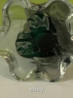 Vintage Alfredo Barbini VAMSA Murano Green Glass Duck Sfumato Bullicante, 11.5