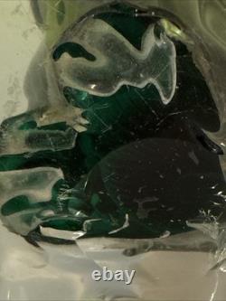 Vintage Alfredo Barbini VAMSA Murano Green Glass Duck Sfumato Bullicante, 11.5