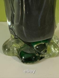 Vintage Alfredo Barbini VAMSA Murano Green Glass Duck Sfumato Bullicante, 11.5