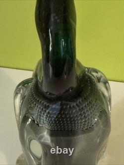 Vintage Alfredo Barbini VAMSA Murano Green Glass Duck Sfumato Bullicante, 11.5