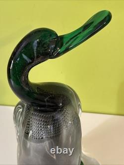 Vintage Alfredo Barbini VAMSA Murano Green Glass Duck Sfumato Bullicante, 11.5