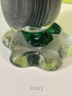 Vintage Alfredo Barbini VAMSA Murano Green Glass Duck Sfumato Bullicante, 11.5