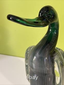 Vintage Alfredo Barbini VAMSA Murano Green Glass Duck Sfumato Bullicante, 11.5