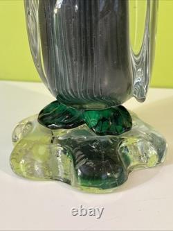 Vintage Alfredo Barbini VAMSA Murano Green Glass Duck Sfumato Bullicante, 11.5