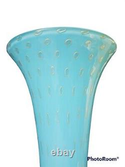 Vintage Alfredo Barbini W112 Turquoise Gold Murano Glass Bubble Vase 14