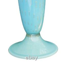 Vintage Alfredo Barbini W112 Turquoise Gold Murano Glass Bubble Vase 14