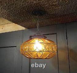 Vintage Amber Bubble Glass Hanging Pendant Light Fixture Blown Glass Murano