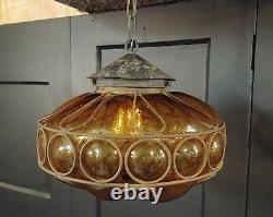 Vintage Amber Bubble Glass Hanging Pendant Light Fixture Blown Glass Murano