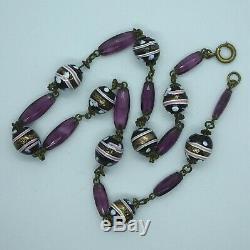 Vintage Antique Aventurine Pink Black Venetian Murano Glass Trade Beads Necklace