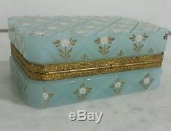 Vintage Antique Italy Murano Ferro light blue glass trinket jewelry hinged Box