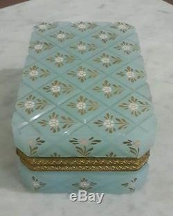 Vintage Antique Italy Murano Ferro light blue glass trinket jewelry hinged Box
