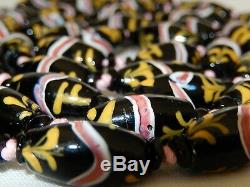 Vintage Antique Venetian Murano Lampwork Banded Fancy Trade Glass Bead Necklace
