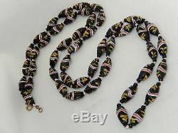 Vintage Antique Venetian Murano Lampwork Banded Fancy Trade Glass Bead Necklace