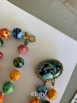 Vintage / Antique Venetian Murano Multi Colored Glass Bead Necklace 2 Strand 21