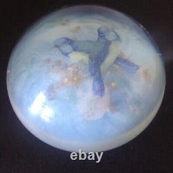 Vintage Archimede Seguso Blue Birds Murano Glass Dome Paperweight Paper Label